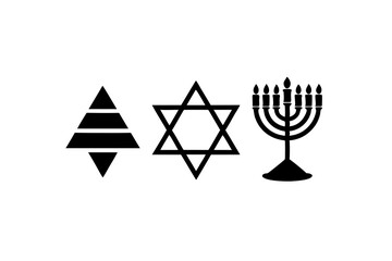 Hanukkah Logo Icon Set - 6 Minimalist Silhouettes of Menorah, Dreidel, and Star of David for Holiday Decorations and Educational Materials