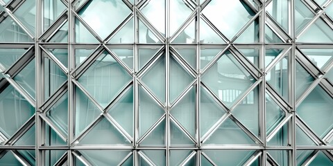 Close-up view of a modern steel and glass facade showcasing geometric patterns and reflective surfaces