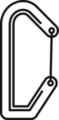 Simple black and white icon of a climbing carabiner, an essential piece of equipment for mountaineering and hiking safety