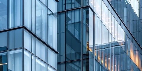 Obraz premium Close-up view of a modern steel and glass facade showcasing contemporary architecture in an urban setting