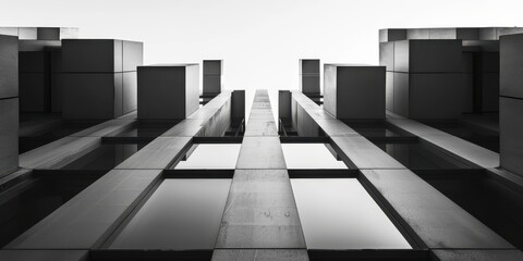 Obraz premium Close-up view of modern architectural facade with reflective surfaces against a bright sky