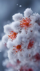 snow covered flowers branches, winter is here , frosty nature abstract mobile phone wallpaper background 