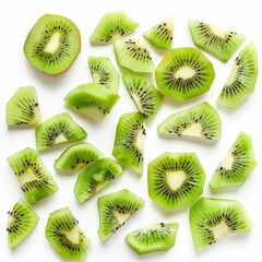 Fototapeta premium Sliced and chopped kiwi pieces isolated