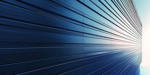 Close-up of modern architectural facade showcasing sleek lines and reflective surfaces in a bright urban environment