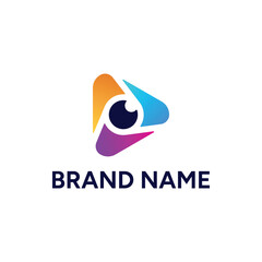 Play Symbol and Eye Logo Concept
