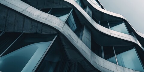 Close-up view of modern architectural facade with wave-like design in urban setting