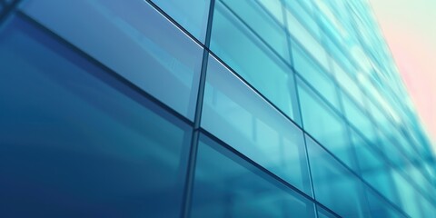 Fototapeta premium Close-up of modern architecture featuring reflective glass panels in soft daylight