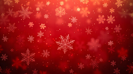 Christmas illustration with various small snowflakes on gradient background in red colors