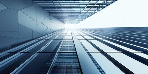 Close-up of modern skyscraper facade emphasizing sleek lines and reflective glass under bright light
