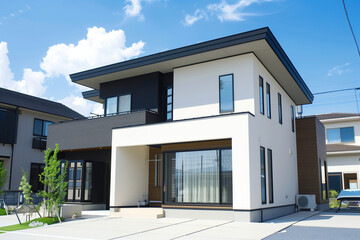 ガレージ付きのモダンな日本の高級住宅　洗練された外観デザインの現代建築