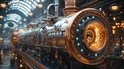 Steampunk Train in a Grand Station