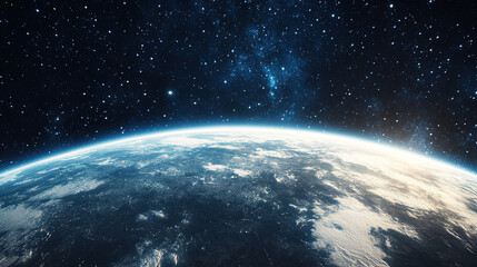 Fototapeta premium A breathtaking view of Earth from space, showcasing the planet's curvature and atmosphere with stunning clarity, set against the dark, star-filled expanse of the universe