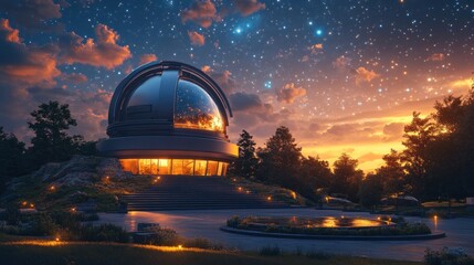 Observatory Under the Starry Night