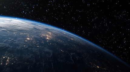 Fototapeta premium A breathtaking view of Earth from space, showcasing the planet's curvature and atmosphere with stunning clarity, set against the dark, star-filled expanse of the universe