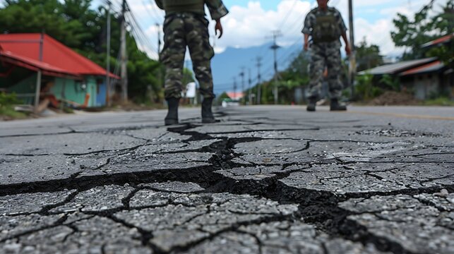 A team of military are walking with rosd
