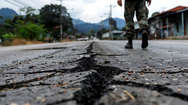 A team of military are walking with rosd
