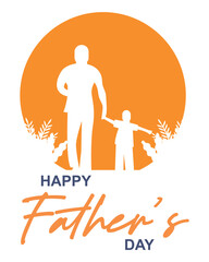 Silhouette of father and son with text happy father's day, vector