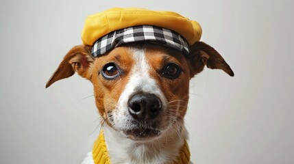 A tight shot of a brown-and-white dog's expressive face, its eyes conveying sadness as it gazes into the camera The backdrop is a pristine