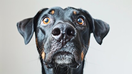 Dog close-up portrait background. Cute adorable funny fluffy puppy face. Home pets, animal care, love and friendship, domestic animals concept..