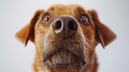 Dog close-up portrait background. Cute adorable funny fluffy puppy face. Home pets, animal care, love and friendship, domestic animals concept..
