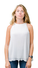 Fototapeta premium Beautiful young elegant woman over isolated background Relaxed with serious expression on face. Simple and natural looking at the camera.
