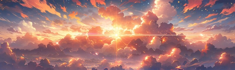 Ethereal Skies: Enchanting Anime-Style Clouds and Stars with a Sunset Afterglow, a Celestial Canvas of Natural Beauty Perfect for Gaming Art and Storybook Illustrations in 4K