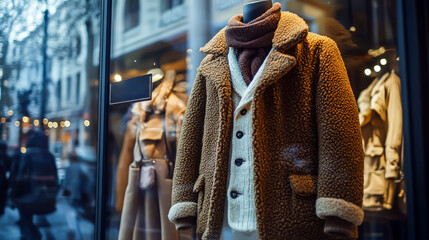 Fototapeta premium Autumn wardrobe: choosing outerwear on display. 