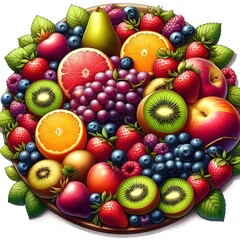 Colorful Fruit Platter with Kiwi, Grapes, Strawberries and More
