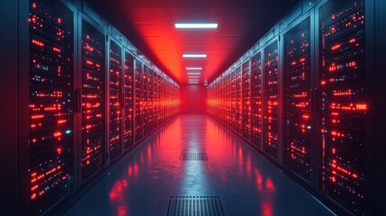 Obraz premium Server Room with Red Lights