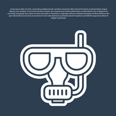 Blue line Diving mask and snorkel icon isolated on blue background. Extreme sport. Diving underwater equipment. Vector