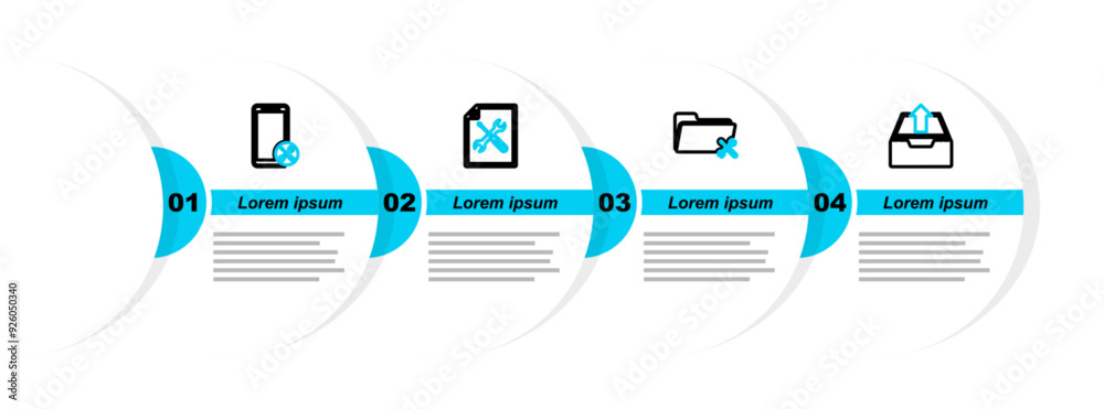 Poster set line upload inbox, folder service, file document and mobile icon. vector