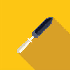 Soldering iron with long shadow on yellow background, in a flat design style