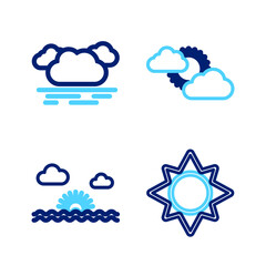 Obraz premium Set line Sun, Sunset, and cloud weather and Cloud icon. Vector