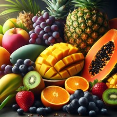 Fresh Tropical Fruit Mix with Mango, Pineapple, Papaya, Orange and Grapes