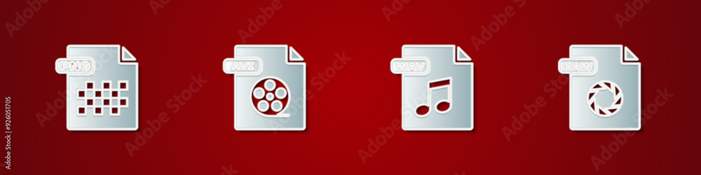 Canvas Prints set png file document, avi, wav and raw icon. vector