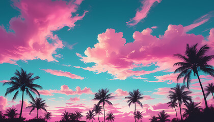 Palm trees against a pink sky