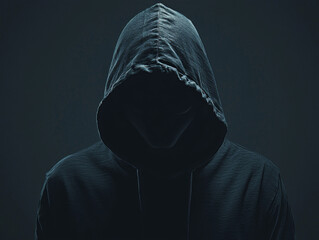 A person is wearing a black hoodie and is looking away from the camera
