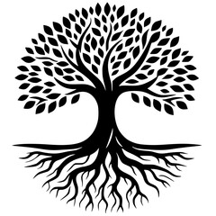 Silhouette of tree and roots