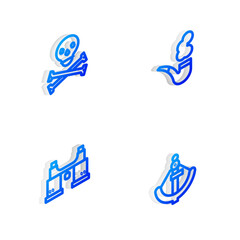 Set Isometric line Smoking pipe, Skull on crossbones, Binoculars and Anchor icon. Vector