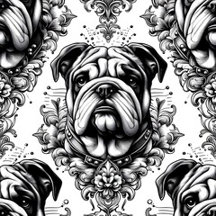 Black and White Bulldog Seamless Pattern