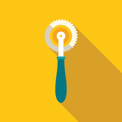 Pastry wheel cutter with a blue handle is laying on a yellow background