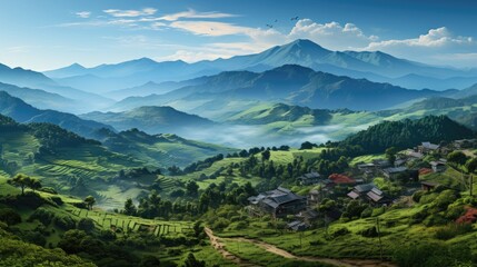 Obraz premium Beautiful Morning Landscape of Mountain Wallpaper Wallpaper Generated AI HD 4K 