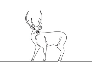 One line continuous deer animal vector illustration. Single continuous line drawing of elegance deer. One continuous drawing of a deer