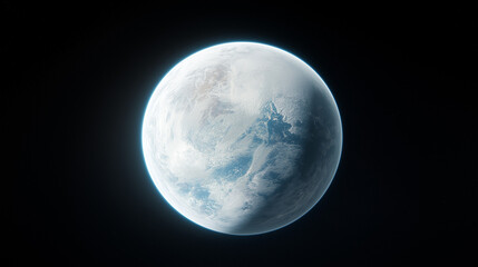 perfectly circular planet from space where you can see different landscapes on the surface.