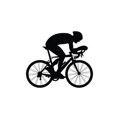 Silhouette of male bicycle athlete on isolated white background. vector illustration.