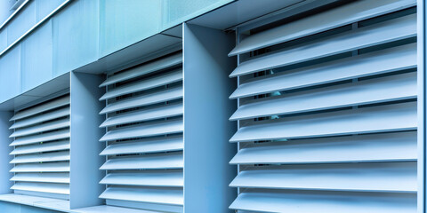 Obraz premium Closeup of modern architecture facade featuring sleek slatted windows in an abstract design