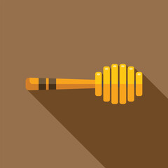 Wooden honey dipper drizzling organic honey flat design icon with long shadow