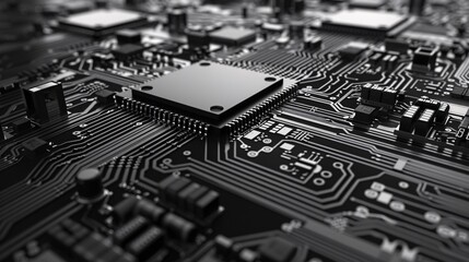 Integrated microchip electronic circuit board close up