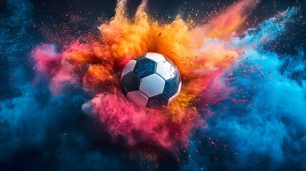 Fototapeta premium Flaming soccer ball vector illustration, fiery sports equipment on black background
