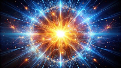 Obraz premium Powerful shockwave of energy bursting with glowing particles , futuristic, cosmic, science, motion, neon